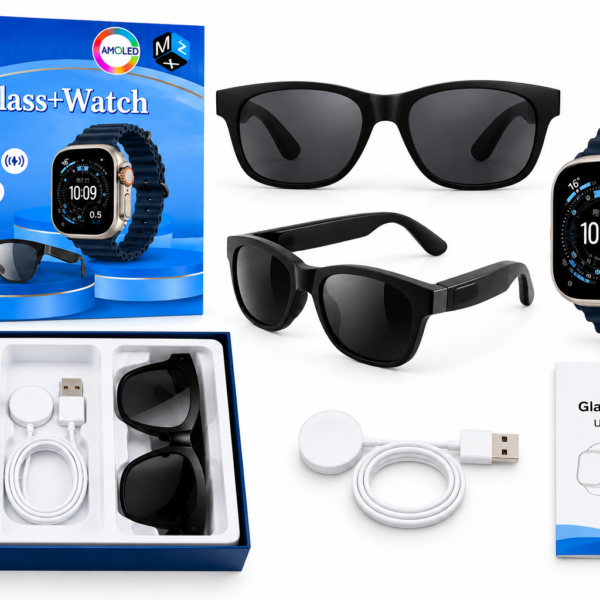 Q60 AMOLED smartwatch with Bluetooth audio glasses bundle