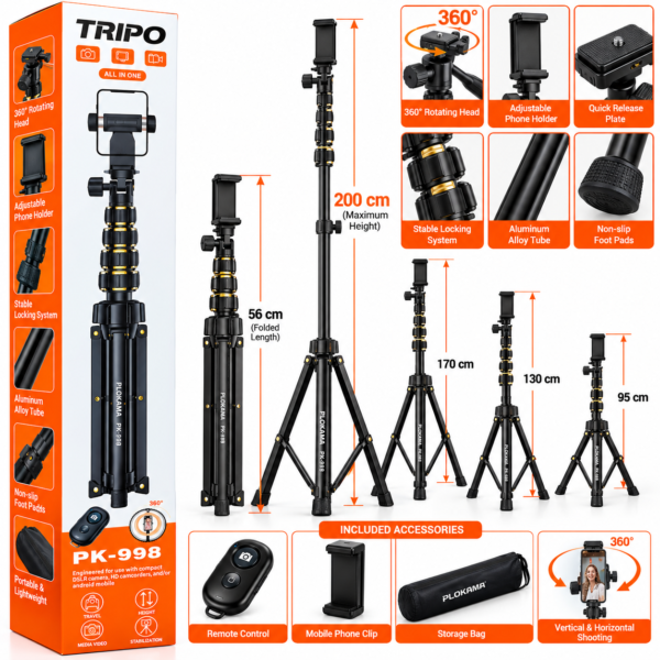 Plokama PK-998 all-in-one tripod stand with remote