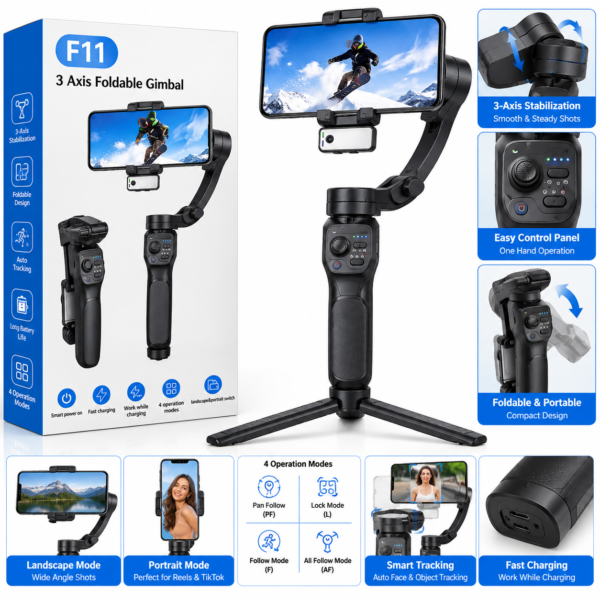 F11 3-Axis Foldable Smartphone Gimbal Stabilizer